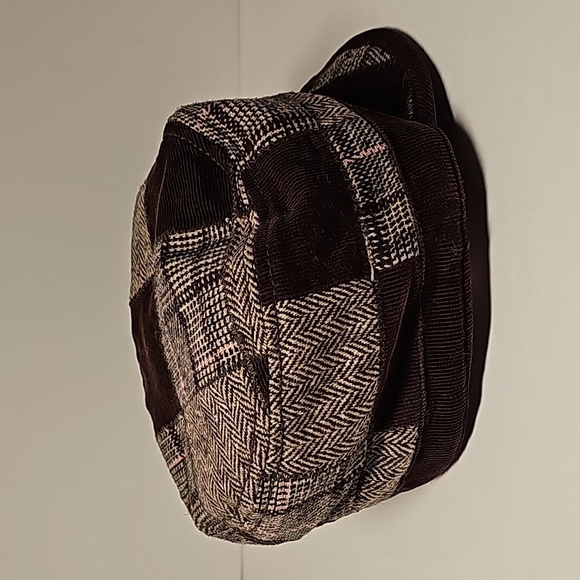 Billabong Hat Cap Newsboy Houndstooth Chevron Plaid Corduroy Wool Brown Lined - Picture 6 of 12